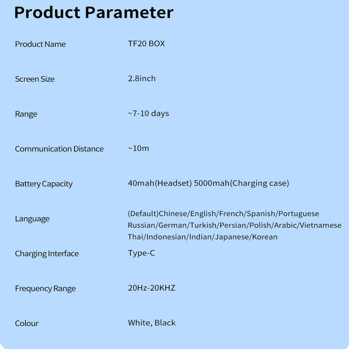 TF20 Wireless Earbuds with 2.8-inch Touch Display, 5000mAh Power Bank Bluetooth